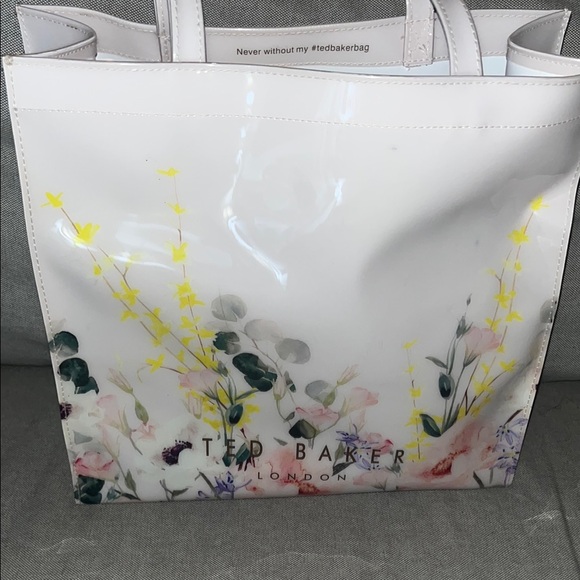 Ted Baker Handbags - Ted Baker White/ Soft pink Floral Patent Tote with Yellow Accents